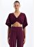 Jakarlı Delik Desenli Yarasa Kol Crop Top Mürdüm