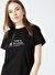 Siyah Kadın Bisiklet Yaka Baskılı T-Shirt