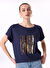 Fabrika Comfort Bisiklet Yaka Payetli Lacivert Kadın T-Shirt CM-LEAN
