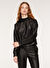 Black On Black Siyah Kadın Kapüşonlu Uzun Kollu Loose Fit Deri Görünümlü Sweatshirt B3WL-SWT36  