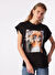 Barbie Siyah Kadın Bisiklet Yaka Loose Fit Baskılı T-Shirt BRB4SL-TST6091 