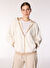 E 4.0 Design Studio x Fabrika Kırık Beyaz Kadın Kapüşon Oversize Düz Sweatshirt F4WL-SWT W69 