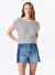 Fabrika Ekru - Lacivert Kadın Relaxed Çizgili T-Shirt F5SL-TST0189 
