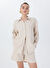 Fabrika Bej Kadın Loose Fit Çizgili Gömlek F5SL-GML0026