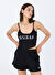 Guess V5GP16K8RT2JBLK SUNFLOWER RIB TOP Siyah Standart Desenli Kadın Atlet