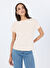 Guess V5RI14KCOI1A13W GELSEY SS T-SHIRT Ekru Yuvarlak Regular Fit Desenli Kadın T-Shirt