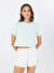 Guess V2YI06K8HM0A83N ADELE CROP T-SHIRT Yeşil Yuvarlak Bol Kesim Desenli Kadın T-Shirt