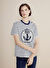 Brooks Brothers Lacivert Kadın Standart Çizgili T-Shirt B.Y Önü Nakışlı Omzu Düğmeli Çizgil