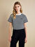Brooks Brothers Beyaz Kadın Standart Çizgili T-Shirt B. Y. Arkası Fermuarlı Çizgili  T-s