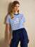 Brooks Brothers Beyaz Kadın Standart T-Shirt Bisiklet Yaka BB Pul Nakışlı Çizgil