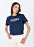 Guess Lacivert Kadın Box Fit Baskılı T-Shirt CN SS CROPPED WASHED - MID ORGANIC