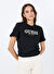 Guess Siyah Kadın Box Fit Baskılı T-Shirt CN SS CROPPED WASHED - MID ORGANIC