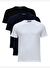 Beyaz-Lacivert-Siyah 3'lü Slim Fit %100 Pamuk Bisiklet Yaka Basic Tişört Paketi