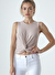 Soluk Lila Bisiklet Yaka Pamuklu Kolsuz Crop Kadın T-Shirt TIANA