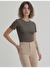 Kahve Bej Çizgili Bisiklet Yaka Kısa Kollu Kadın Crop T-Shirt SANDY