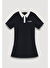 Polo Yaka Pileli Mini Elbise Lacivert