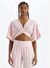Jakarlı Delik Desenli Yarasa Kol Crop Top Soft Pudra