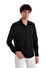 Siyah Comfort Fit Düz 100% Pamuk Slim Yaka Uzun Kollu Spor Gömlek