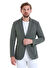 Haki Slim Fit Çizgili Mono Yaka Casual Ceket
