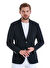 Lacivert Slim Fit Çizgili Mono Yaka Casual Ceket
