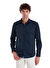 Lacivert Slim Fit 100% Pamuk Açık İtalyan Yaka Uzun Kollu Saten Gömlek
