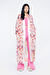 Arka Beden Desen Detaylı Yanları Yırtmaçlı Tasarım Desenli Pembe Kimono