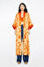 Özel Desen Arkası Yazı Baskılı Seyyar Kuşaklı Çiçekli Turuncu Kimono