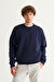 Erkek Lacivert Oversize Fit Bol Kesim Pamuklu İçi Polarlı Bisiklet Yaka Sweatshirt