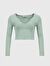 V Yaka Uzun Kollu Crop Yeşil Sweatshırt