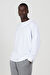 Erkek Beyaz Oversize Bol Kesim 3 İplik Bisiklet Yaka Pamuklu Sweatshirt
