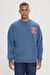 Erkek İndigo Oversize Fit Bol Kesim Harvard Lisanslı 3 İplik Pamuklu Bisiklet Yaka Sweatshirt