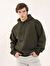 Dufy Haki Erkek Oversize Düz Pamuklu Kapüşonlu Sweatshirt - 103717