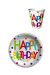 Çok Renkli Happy Birthday 8'li Karton Bardak Tabak Set