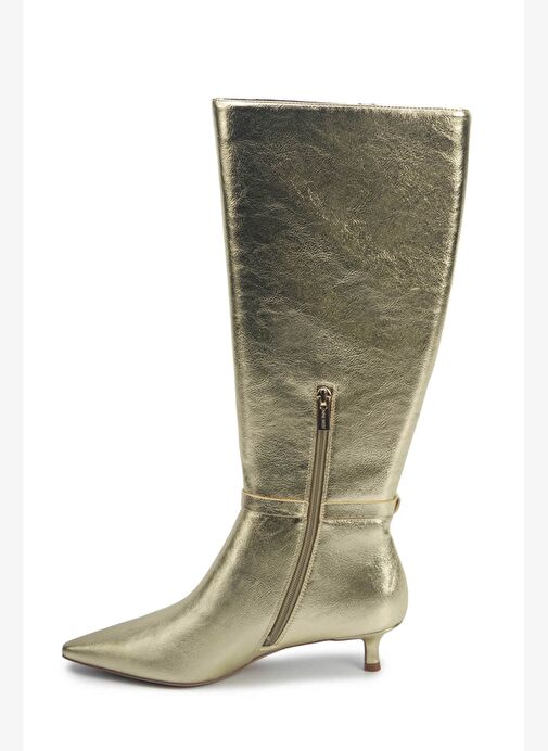 SHONDA 5PR Altın Kadın Topuklu Çizme - Görsel 4