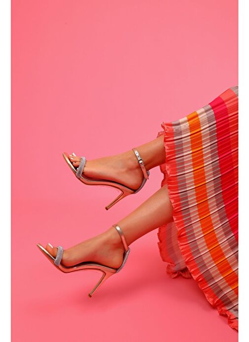 Sofia Kadın Abiye Topuklu Sandalet Gold Kristal - Görsel 3