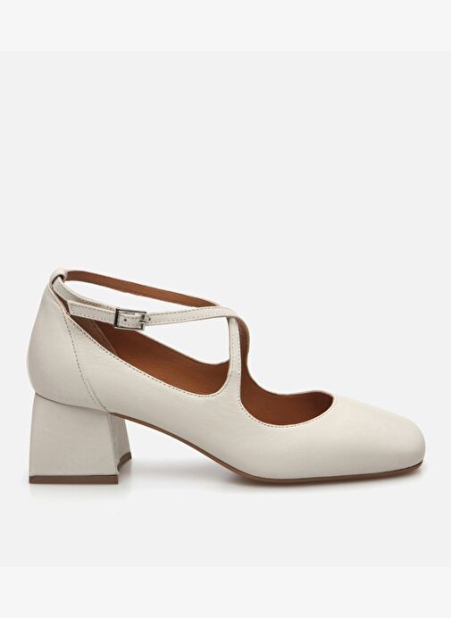 Kadın Deri Ekru Kalın Topuklu Ayakkabı 01AYH285100A400 - Görsel 2