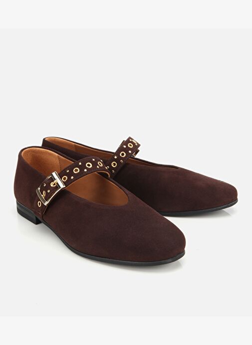 Kadın Süet Deri Kahverengi Mary Jane Kemerli Babet 01AYH312450A480 - Görsel 3