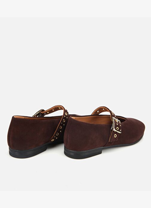 Kadın Süet Deri Kahverengi Mary Jane Kemerli Babet 01AYH312450A480 - Görsel 5