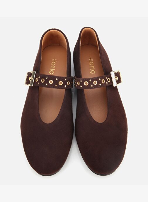 Kadın Süet Deri Kahverengi Mary Jane Kemerli Babet 01AYH312450A480 - Görsel 7