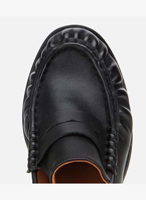 Kadın Deri Siyah Büzgülü Kalın Tabanlı Klasik Loafer 01AYH312750A100 - Görsel 6