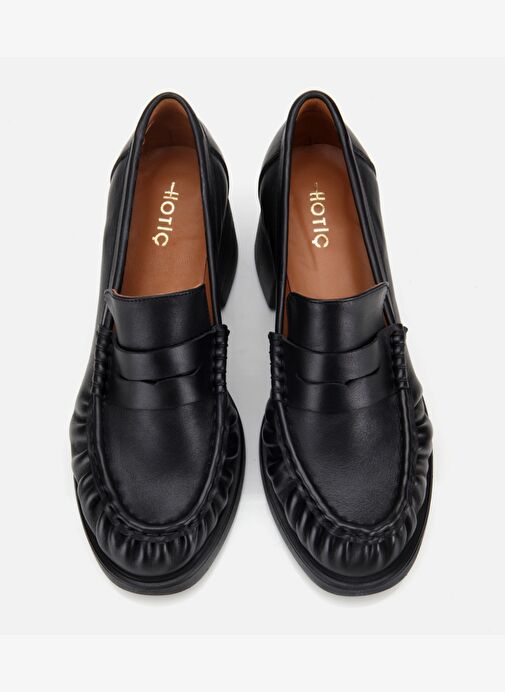 Kadın Deri Siyah Büzgülü Kalın Tabanlı Klasik Loafer 01AYH312750A100 - Görsel 7