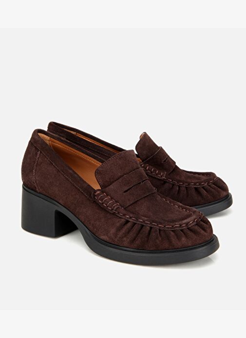 Kadın Süet Deri Kahverengi Kalın Topuklu Klasik Loafer 01AYH312760A480 - Görsel 3