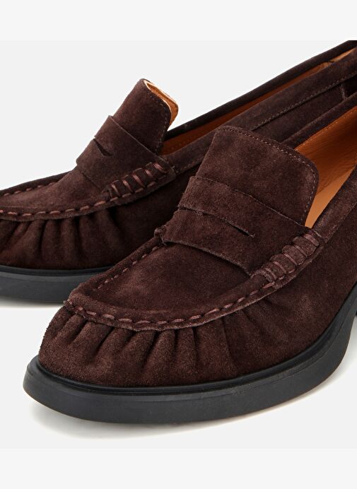 Kadın Süet Deri Kahverengi Kalın Topuklu Klasik Loafer 01AYH312760A480 - Görsel 4
