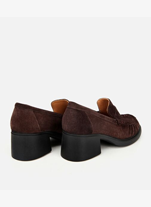 Kadın Süet Deri Kahverengi Kalın Topuklu Klasik Loafer 01AYH312760A480 - Görsel 5