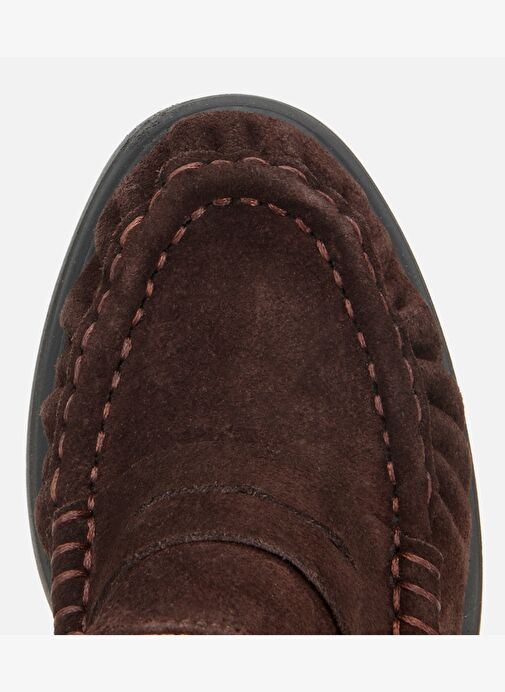 Kadın Süet Deri Kahverengi Kalın Topuklu Klasik Loafer 01AYH312760A480 - Görsel 6