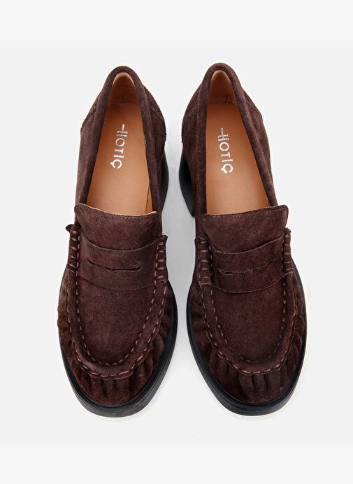Kadın Süet Deri Kahverengi Kalın Topuklu Klasik Loafer 01AYH312760A480 - Görsel 7