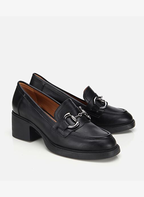 Kadın Deri Siyah Tokalı Yüksek Topuklu Klasik Loafer 01AYH312800A100 - Görsel 3