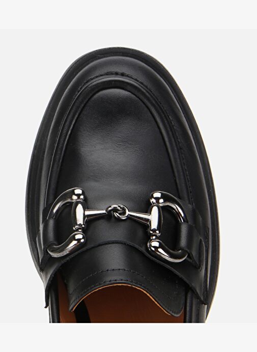 Kadın Deri Siyah Tokalı Yüksek Topuklu Klasik Loafer 01AYH312800A100 - Görsel 6