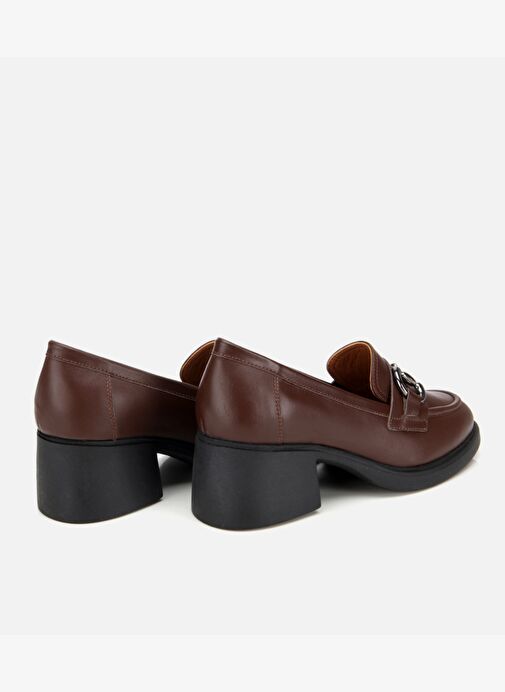 Kadın Deri Kahverengi Tokalı Yüksek Topuklu Klasik Loafer 01AYH312800A480 - Görsel 5