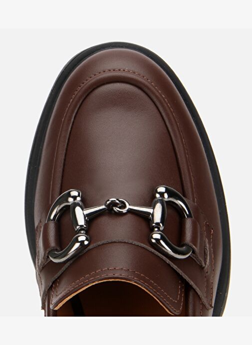 Kadın Deri Kahverengi Tokalı Yüksek Topuklu Klasik Loafer 01AYH312800A480 - Görsel 6